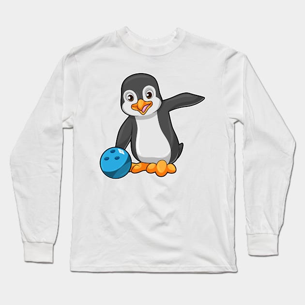 Penguin at Bowling with Bowling ball Long Sleeve T-Shirt by Markus Schnabel